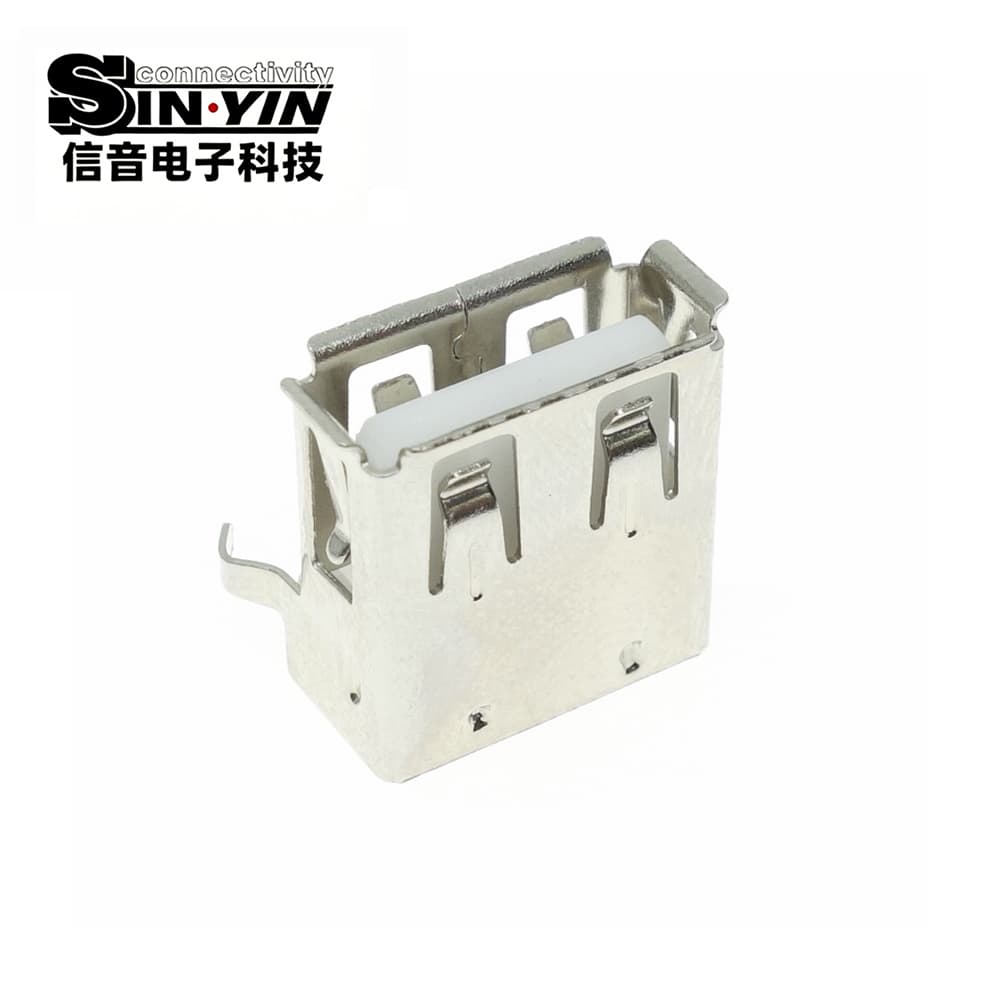 USB AF 2.0 侧插 90度母座（90°侧向插拔/4Pin DIP直插/强力金属加固插脚/高抗拉拔/板边侧向出线/工业控制与车机专指）-5