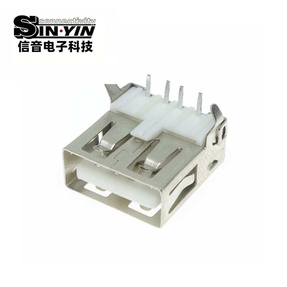 USB AF 2.0 侧插 90度母座（90°侧向插拔/4Pin DIP直插/强力金属加固插脚/高抗拉拔/板边侧向出线/工业控制与车机专指）-4