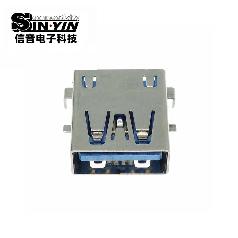 USB AF 3.0 沉板母座（沉板破孔式/降低板上高度/9Pin USB 3.0 5Gbps高速传输/蓝色胶芯/SMT+DIP混合贴片/超薄笔记本与工控主板专指）-4