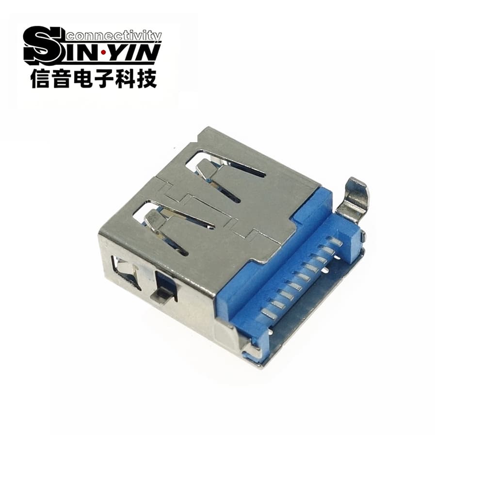 USB AF 3.0 沉板母座（沉板破孔式/降低板上高度/9Pin USB 3.0 5Gbps高速传输/蓝色胶芯/SMT+DIP混合贴片/超薄笔记本与工控主板专指）-5