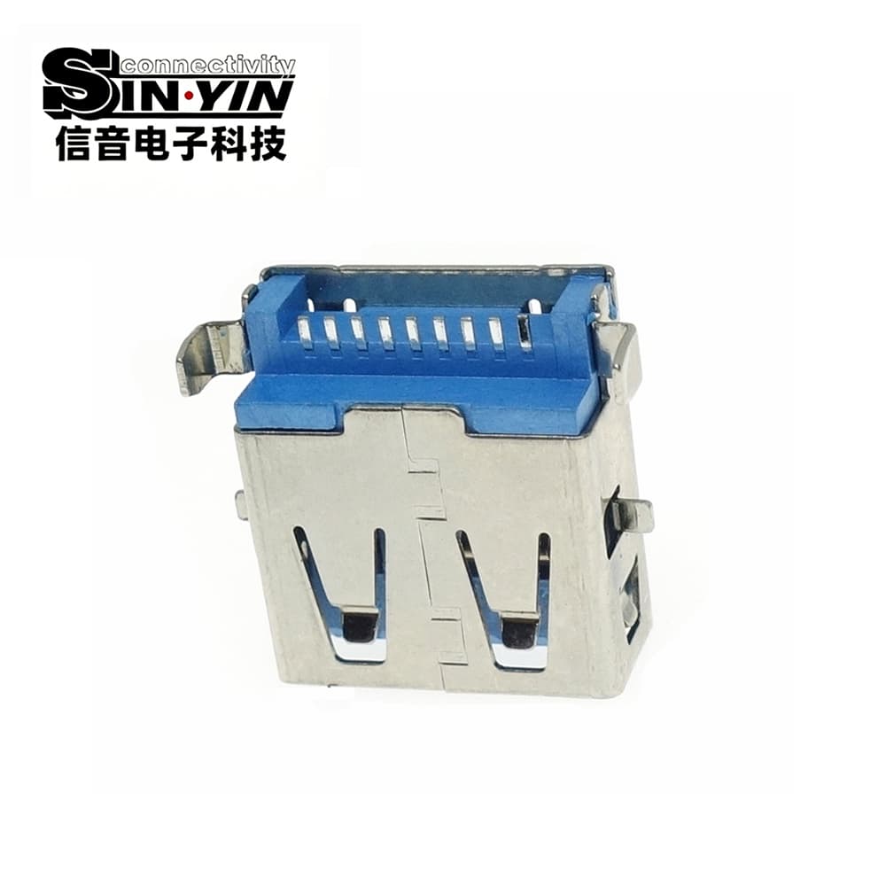 USB AF 3.0 沉板母座（沉板破孔式/降低板上高度/9Pin USB 3.0 5Gbps高速传输/蓝色胶芯/SMT+DIP混合贴片/超薄笔记本与工控主板专指）-3