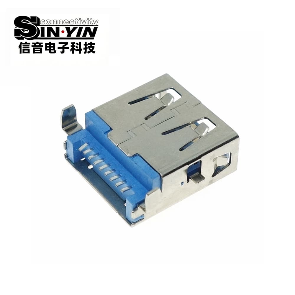 USB AF 3.0 沉板母座（沉板破孔式/降低板上高度/9Pin USB 3.0 5Gbps高速传输/蓝色胶芯/SMT+DIP混合贴片/超薄笔记本与工控主板专指）-2