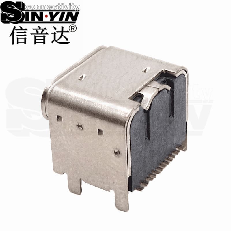 USB Type-C 16Pin 垫高卧贴母座（加高结构/单排/双排SMT贴片/5A大电流+USB2.0/加长插板加固脚）-2