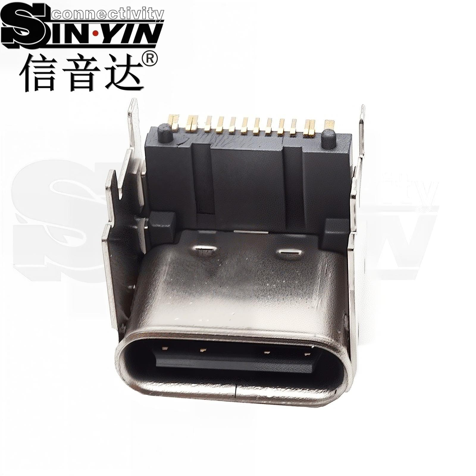 USB Type-C 16Pin 垫高卧贴母座（加高结构/单排/双排SMT贴片/5A大电流+USB2.0/加长插板加固脚）