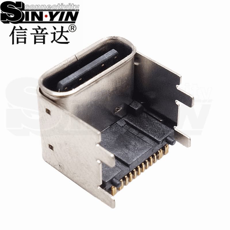 USB Type-C 16Pin 垫高卧贴母座（加高结构/单排/双排SMT贴片/5A大电流+USB2.0/加长插板加固脚）-5
