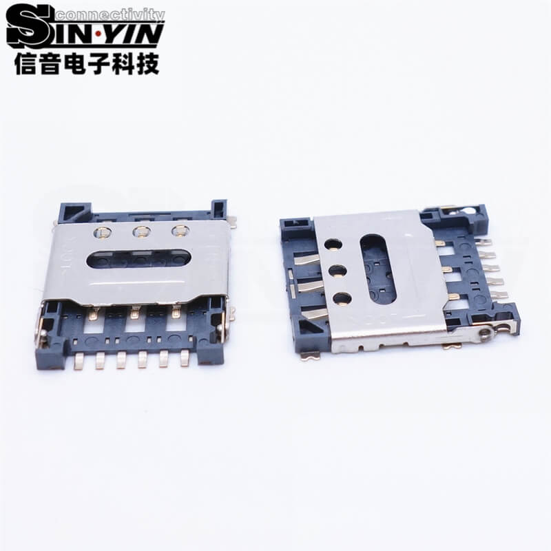 SIM卡座 6Pin 1.5H 掀盖式/翻盖式 贴片型（1.5mm超薄 / 高抗震铰链锁紧 / 4G/5G物联网通信模组卡槽）-2