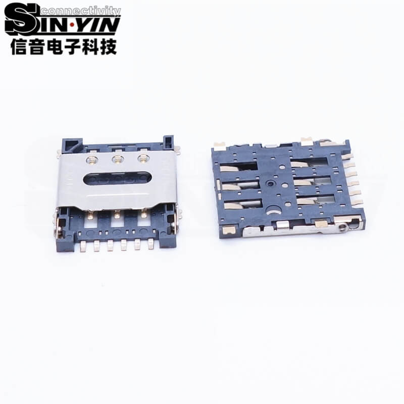 SIM卡座 6Pin 1.5H 掀盖式/翻盖式 贴片型（1.5mm超薄 / 高抗震铰链锁紧 / 4G/5G物联网通信模组卡槽）-3
