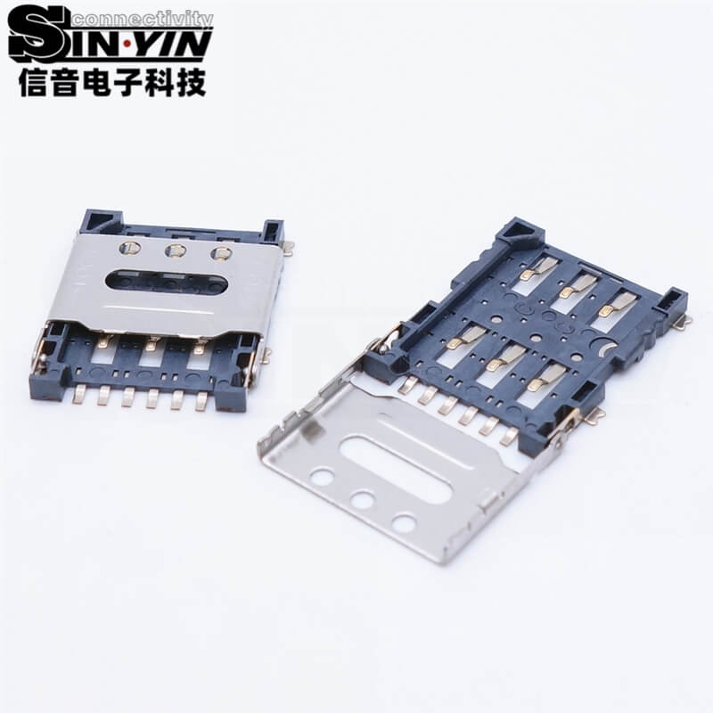 SIM卡座 6Pin 1.5H 掀盖式/翻盖式 贴片型（1.5mm超薄 / 高抗震铰链锁紧 / 4G/5G物联网通信模组卡槽）-4