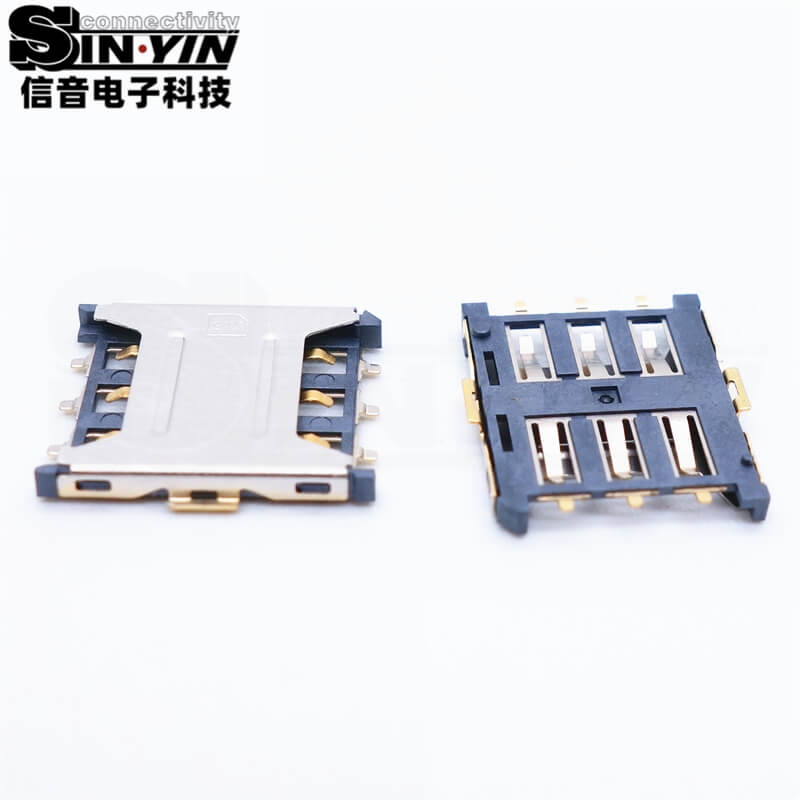 Micro SIM卡座 6Pin 1.35H 有柱 贴片式（超薄1.35mm高度 / 带定位柱 / 4G/5G物联网通信模组卡槽）-5