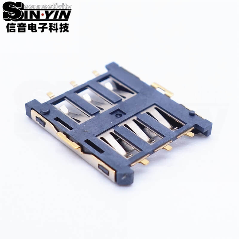 Micro SIM卡座 6Pin 1.35H 有柱 贴片式（超薄1.35mm高度 / 带定位柱 / 4G/5G物联网通信模组卡槽）-3