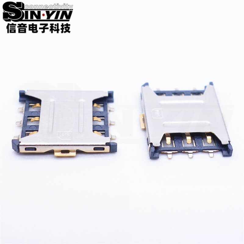 Micro SIM卡座 6Pin 1.35H 有柱 贴片式（超薄1.35mm高度 / 带定位柱 / 4G/5G物联网通信模组卡槽）-6
