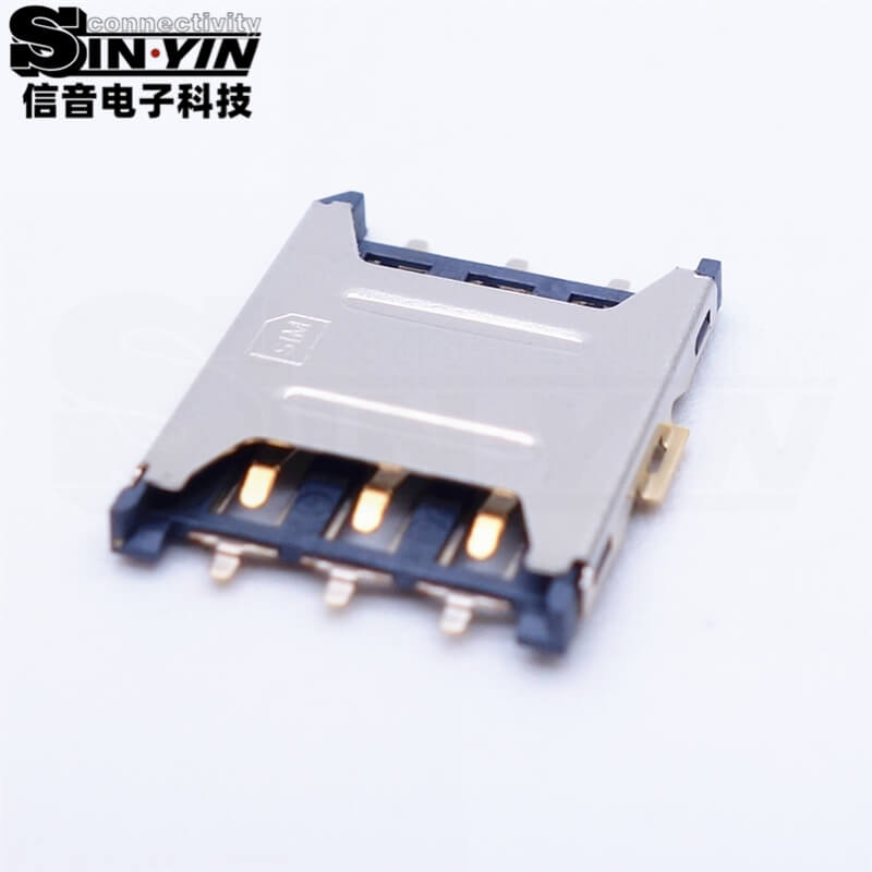 Micro SIM卡座 6Pin 1.35H 有柱 贴片式（超薄1.35mm高度 / 带定位柱 / 4G/5G物联网通信模组卡槽）