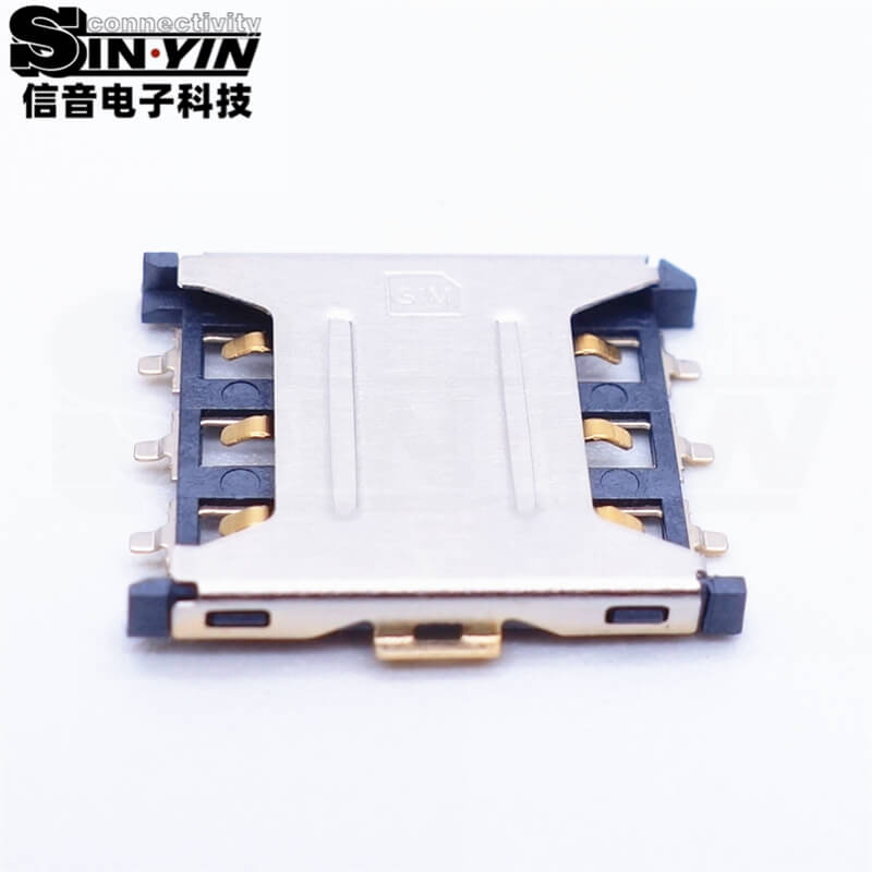 Micro SIM卡座 6Pin 1.35H 有柱 贴片式（超薄1.35mm高度 / 带定位柱 / 4G/5G物联网通信模组卡槽）-2