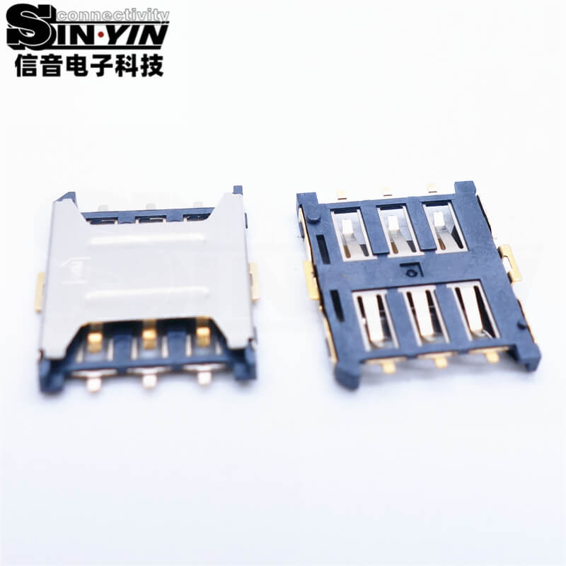 Micro SIM卡座 6Pin 1.35H 有柱 贴片式（超薄1.35mm高度 / 带定位柱 / 4G/5G物联网通信模组卡槽）-4