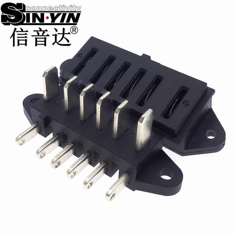 信音达 SYCBCWL120M-90° 6Pin大电流锂电池公座｜IP67防水·90°侧插·60×15×23mm超薄型动力接口