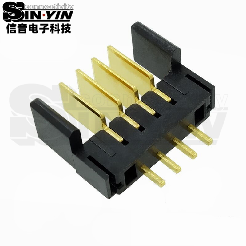 信音达SYCAM01P4AM5 4Pin插件锂电公座｜PA9T尼龙镀金·额定5A/瞬时8A·13.65×5.5×10.1mm极致紧凑DIP封装·耐260℃波峰焊·智能门锁BMS基础接口（双串动力+采样）