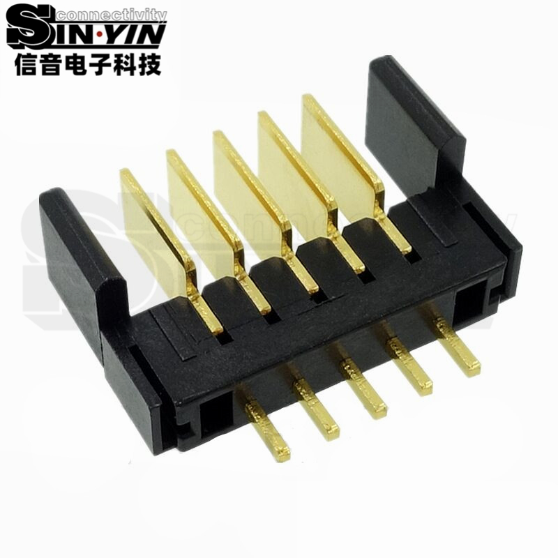 信音达SYCAM01P5AM5 5Pin插件锂电公座｜PA9T尼龙镀金·额定5A/瞬时8A·15.65×5.5×10.1mm超紧凑DIP封装·耐260℃波峰焊·智能门锁BMS基础接口（双串动力+采样+通讯）