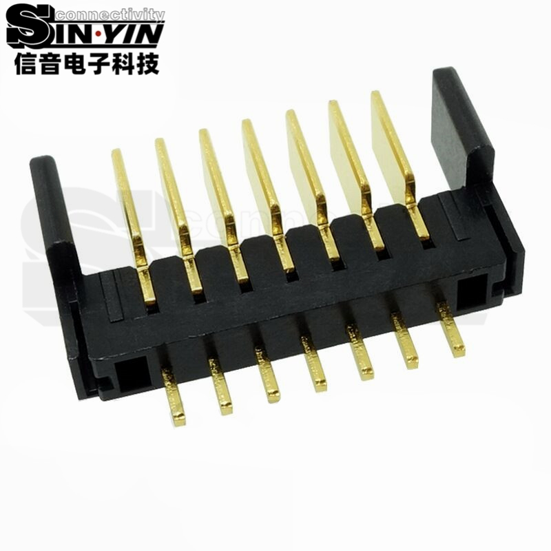 信音达SYCAM01P7AM5 7Pin插件锂电公座｜PA9T尼龙镀金·额定5A/瞬时8A·19.65×5.5×10.1mm超紧凑DIP封装·耐260℃波峰焊·智能门锁BMS精简接口（双串动力+2路采样+通讯）
