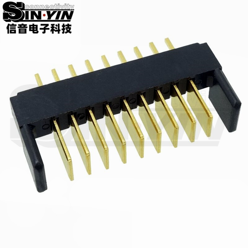信音达SYCAM01P9AM5 9Pin插件锂电公座｜PA9T尼龙镀金·额定5A/瞬时8A·23.65×5.5×10.1mm紧凑DIP封装·耐260℃波峰焊·智能门锁BMS精简接口（双串动力+2路采样+通讯+预留）