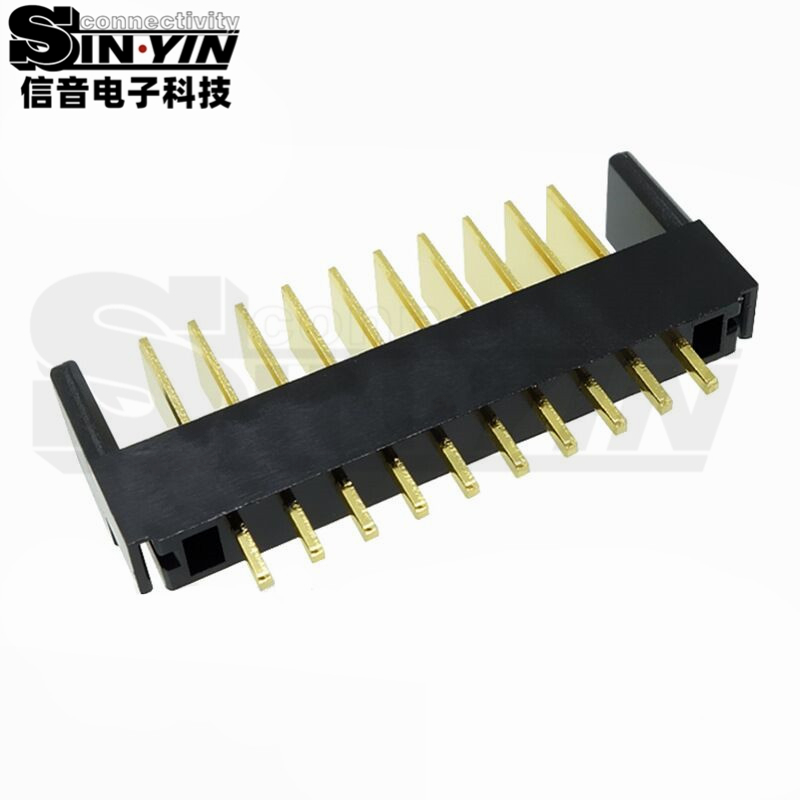 信音达SYCAM01P10AM5 10Pin插件锂电公座｜PA9T尼龙镀金·额定5A/瞬时8A·25.65×5.5×10.1mm标准DIP封装·耐260℃波峰焊·智能门锁BMS精简接口（双串动力+3路采样+通讯+预留）