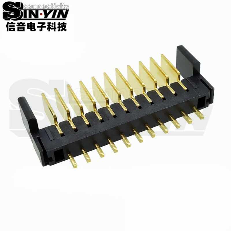 信音达SYCAM01P11AM5 11Pin插件锂电公座｜黄铜C2680镀金·额定5A/瞬时8A·27.65×5.5×10.1mm紧凑DIP封装·耐260℃波峰焊·多串BMS高集成接口（动力+采样+通讯+预留）