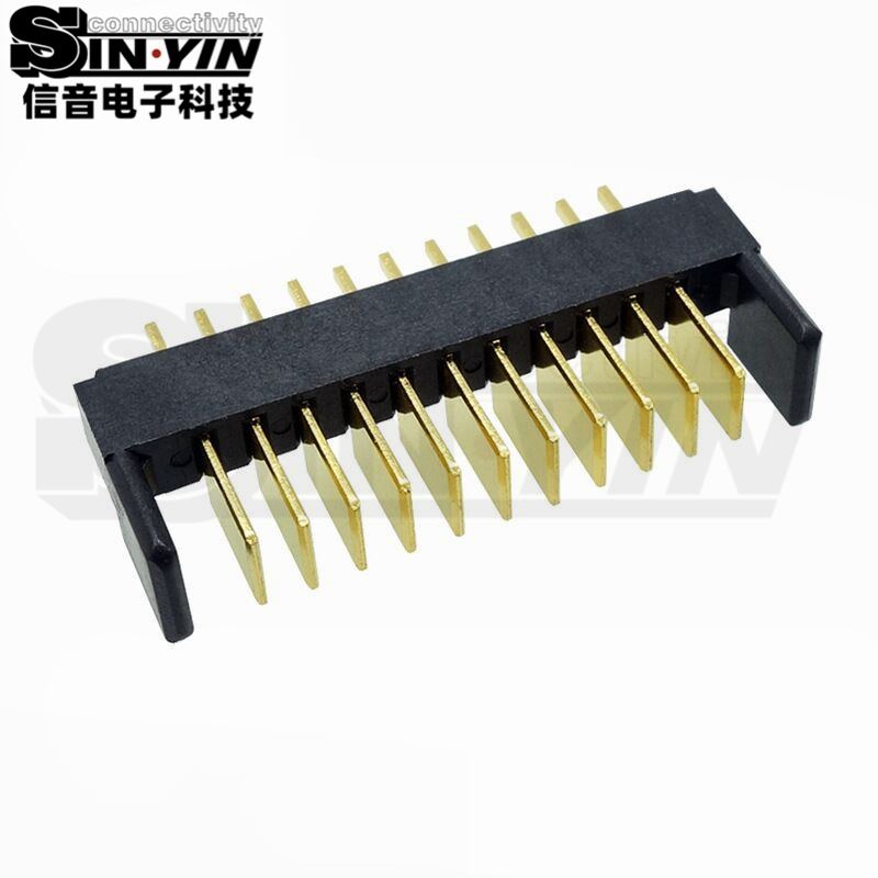 信音达SYCAM01P11AM5 11Pin插件锂电公座｜黄铜C2680镀金·额定5A/瞬时8A·27.65×5.5×10.1mm紧凑DIP封装·耐260℃波峰焊·多串BMS高集成接口（动力+采样+通讯+预留）