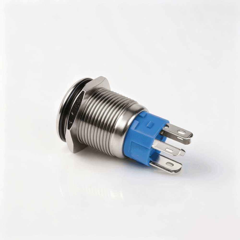 16mm金属按钮开关（开口16mm/16F平头/单刀双掷1NO1NC/环形发光LED带灯/自锁式/防水防爆）-3