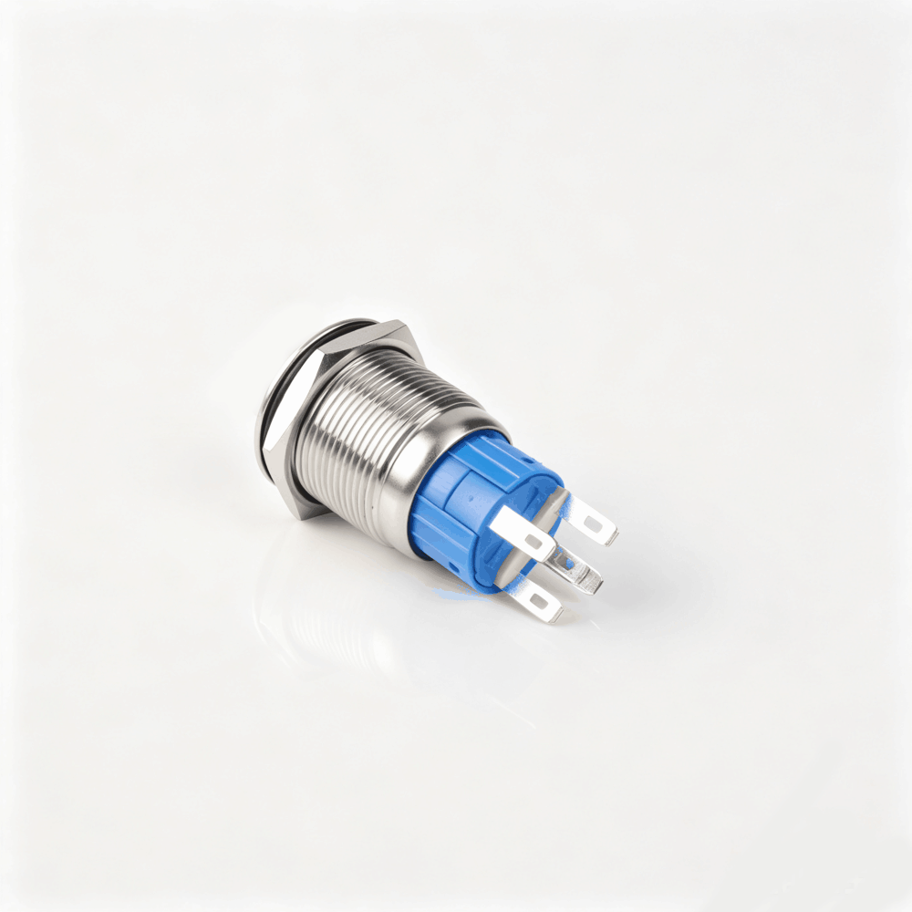 19mm电源标志金属按钮开关（开口19mm/19C平头/单刀双掷1NO1NC/环形+电源符号发光LED/自锁式/防水防爆）-4