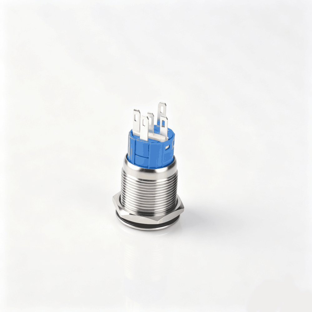 19mm电源标志金属按钮开关（开口19mm/19C平头/单刀双掷1NO1NC/环形+电源符号发光LED/自锁式/防水防爆）-5