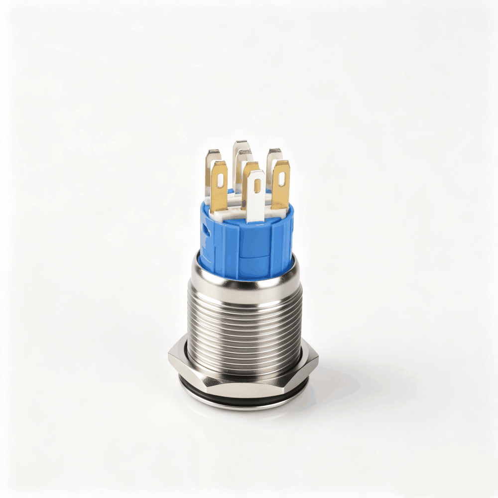 19mm金属按钮开关（开口19mm/19C平头/双刀双掷2NO2NC/环形发光LED带灯/自锁式/防水防爆）-3
