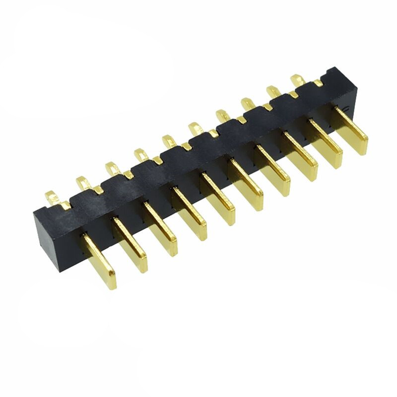 信音达SYCBM01P10R1A 10Pin锂电公座｜2.5mm直插180°·5A单针载流·PA9T耐260℃·镀金低阻·中串BMS垂直互联