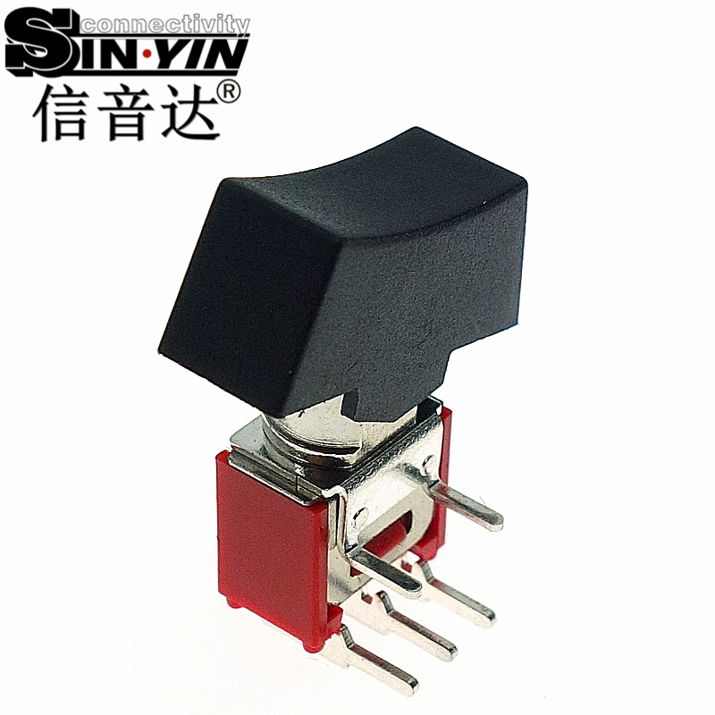 微型钮子开关（单排3脚弯脚/90度侧插/带黑色船型帽/带下置固定弯脚/两档ON-ON/SPDT单极双掷）-5