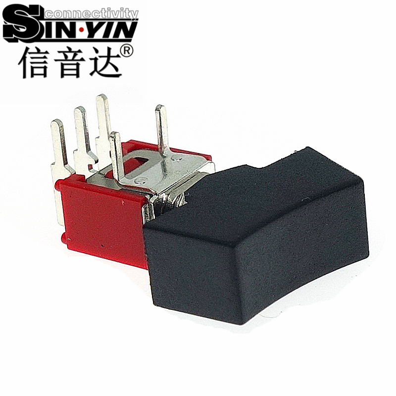 微型钮子开关（单排3脚弯脚/90度侧插/带黑色船型帽/带下置固定弯脚/两档ON-ON/SPDT单极双掷）-3