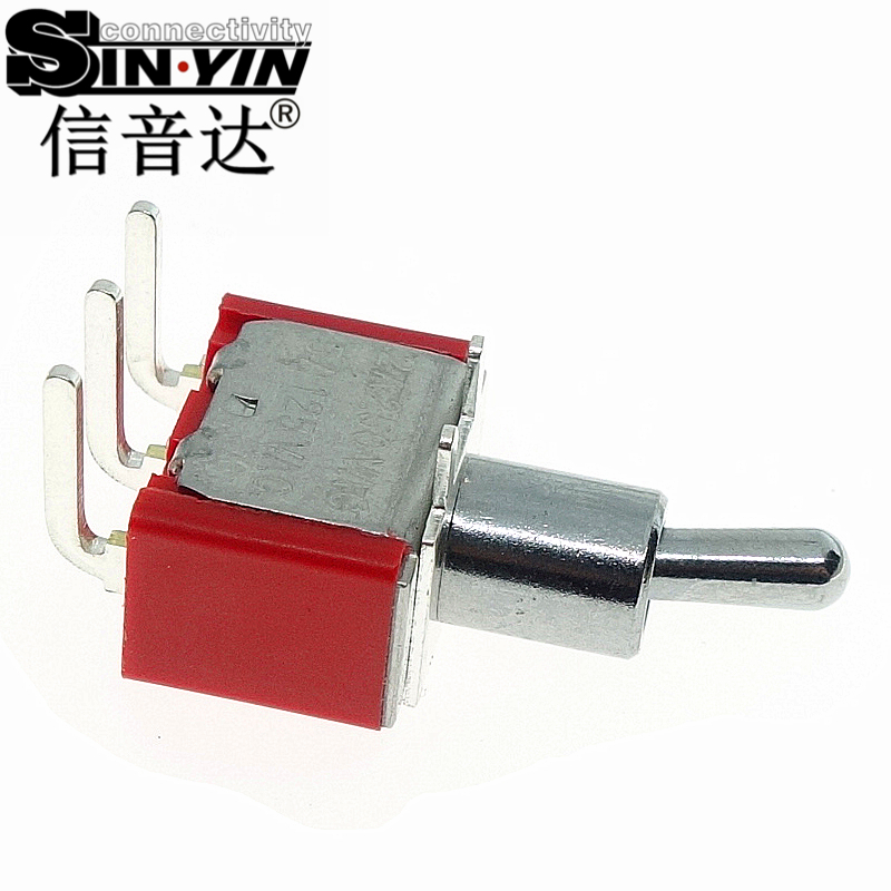 微型钮子开关（单排3脚弯脚/90度侧插/带板载固定脚/两档ON-ON/圆柄/SPDT单极双掷）-2