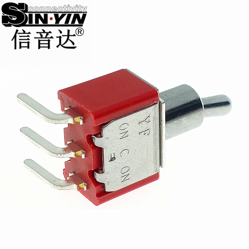 微型钮子开关（单排3脚弯脚/90度侧插/带板载固定脚/两档ON-ON/圆柄/SPDT单极双掷）-3