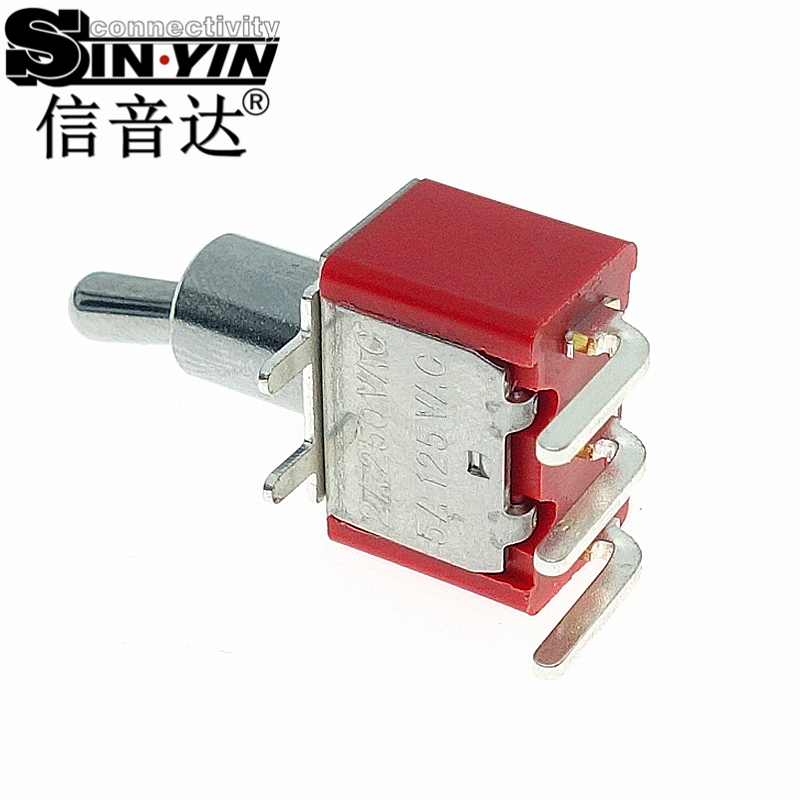 微型钮子开关（单排3脚弯脚/90度侧插/带板载固定脚/两档ON-ON/圆柄/SPDT单极双掷）-4