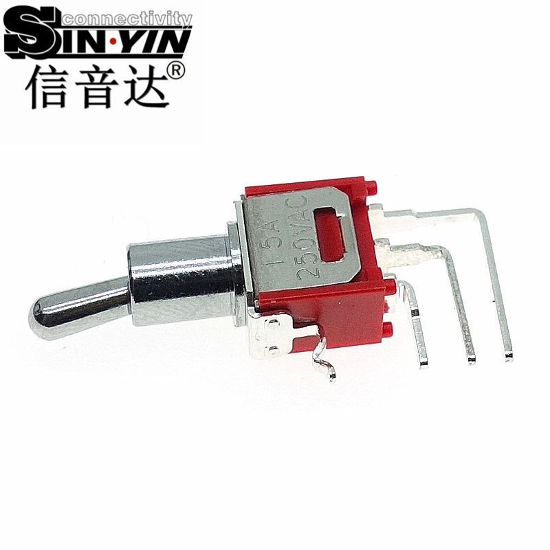 微型钮子开关（单排3脚弯脚/90度侧插/带下置固定弯脚/两档ON-ON/圆柄/SPDT单极双掷）-3