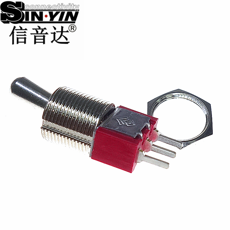 微型钮子开关（单排3脚直脚/直插焊针/带螺纹套管锁面板螺母/两档ON-ON/圆柄/SPDT单极双掷）-4