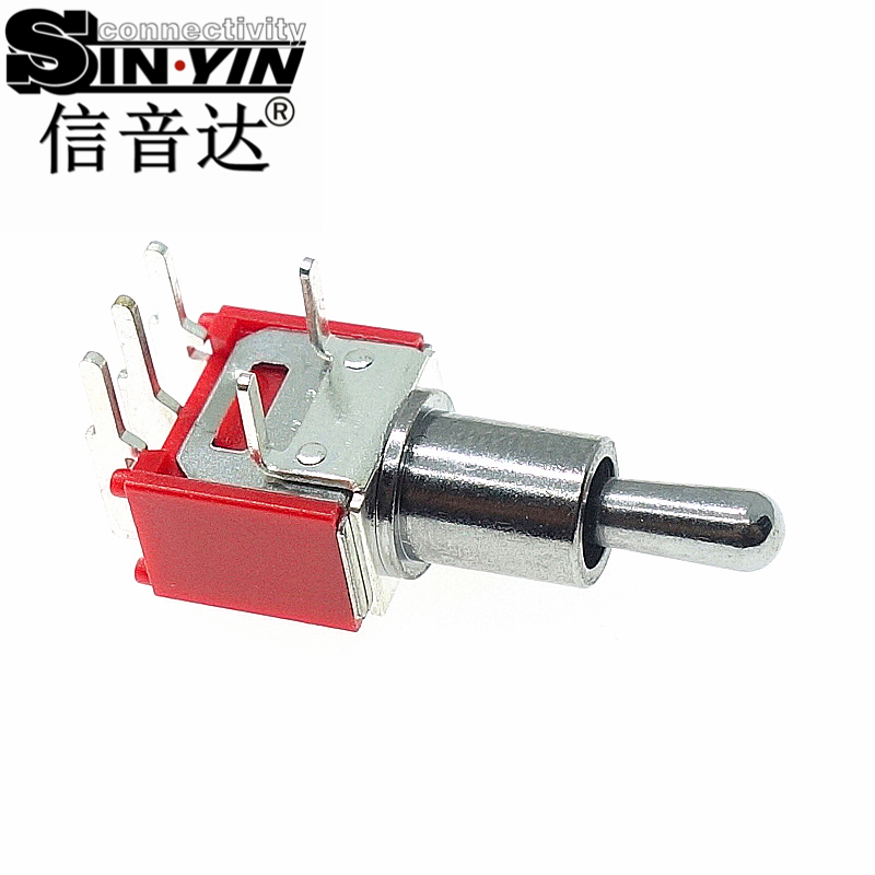 微型钮子开关（单排3脚弯脚/90度侧插/带金属固定支架/两档ON-ON/圆柄/SPDT单极双掷）-3