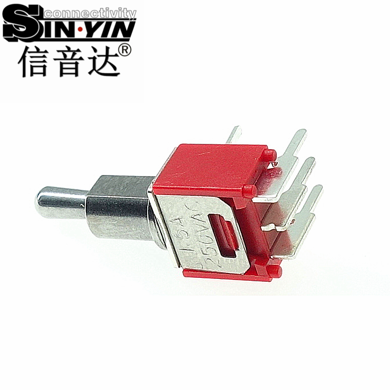 微型钮子开关（单排3脚弯脚/90度侧插/带金属固定支架/两档ON-ON/圆柄/SPDT单极双掷）-5