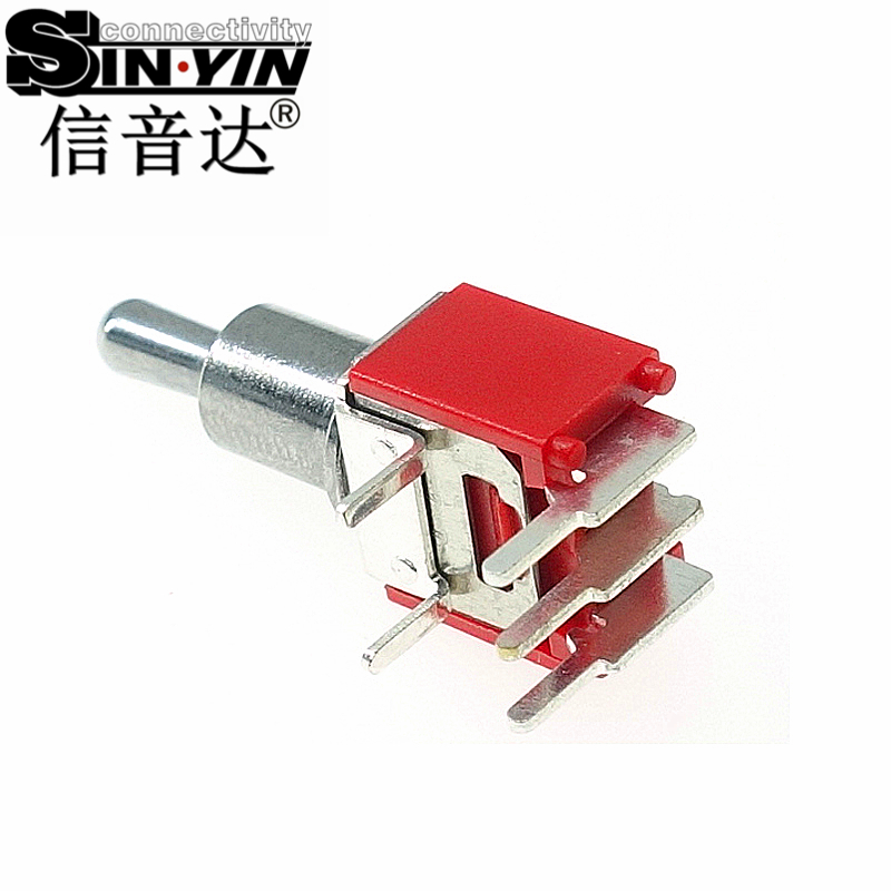 微型钮子开关（单排3脚弯脚/90度侧插/带金属固定支架/两档ON-ON/圆柄/SPDT单极双掷）-4