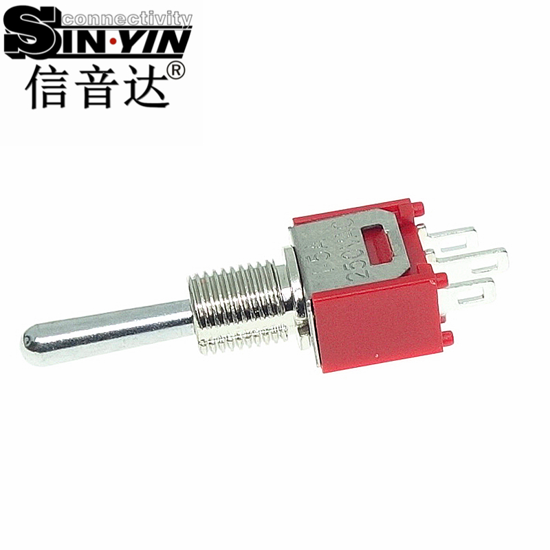 微型钮子开关（单排3脚直脚带孔/中间脚加长/两档ON-ON/带螺纹套管/SPDT单极双掷/焊接端子）-4