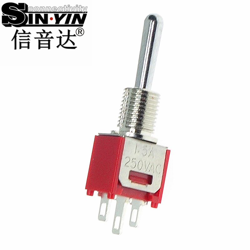 微型钮子开关（单排3脚直脚带孔/中间脚加长/两档ON-ON/带螺纹套管/SPDT单极双掷/焊接端子）-5