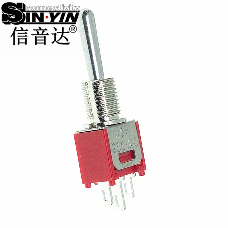 微型钮子开关（单排3脚直脚带孔/中间脚加长/两档ON-ON/带螺纹套管/SPDT单极双掷/焊接端子）-3