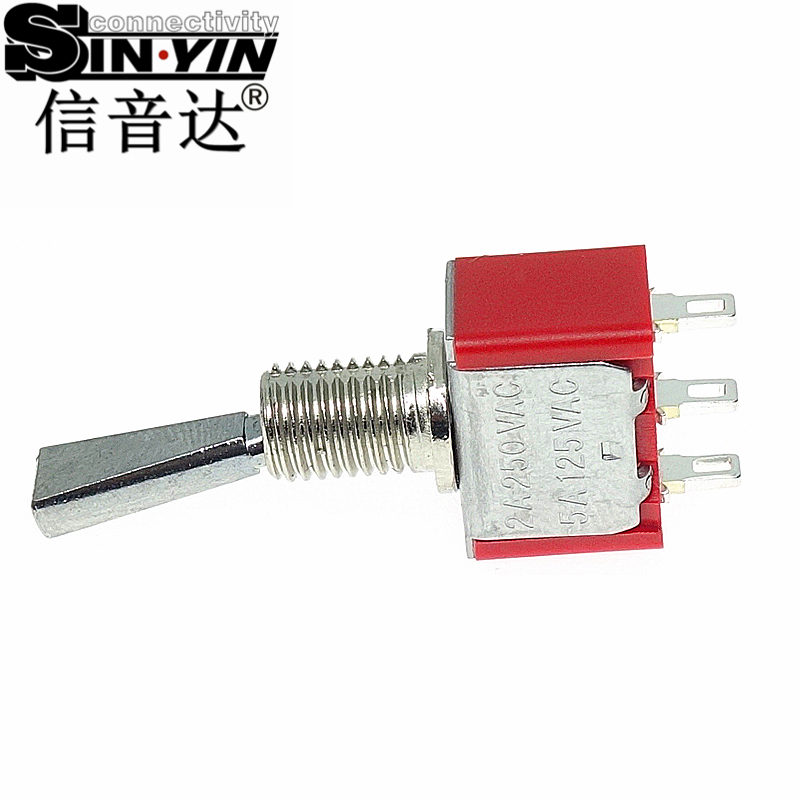 微型钮子开关（单排3脚直脚带孔/两档ON-ON/方柄扁柄/带螺纹套管/SPDT单极双掷/焊接端子）-2