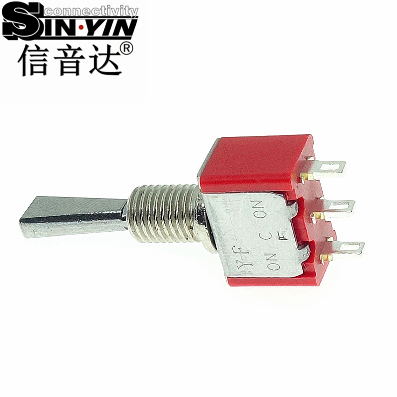 微型钮子开关（单排3脚直脚带孔/两档ON-ON/方柄扁柄/带螺纹套管/SPDT单极双掷/焊接端子）-5