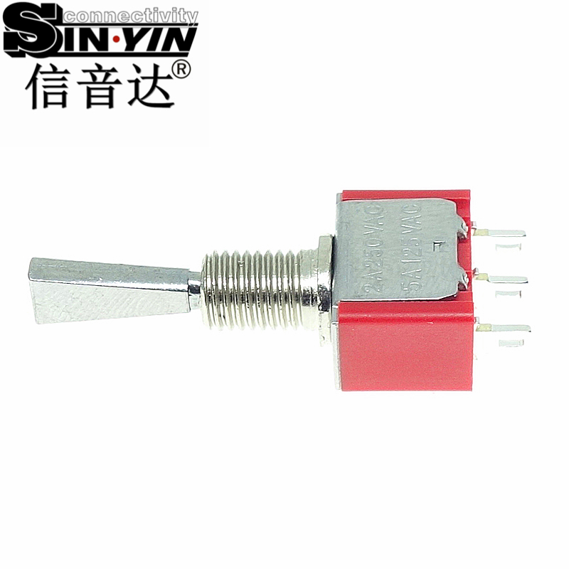 微型钮子开关（单排3脚直脚带孔/两档ON-ON/方柄扁柄/带螺纹套管/SPDT单极双掷/焊接端子）-3