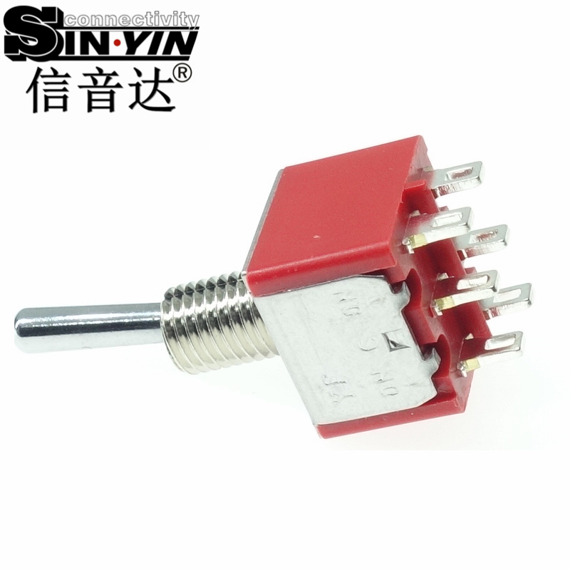 微型钮子开关（双排6脚直脚带孔/两档ON-ON/带金属螺纹套管/DPDT双极双掷/焊接式端子）-5