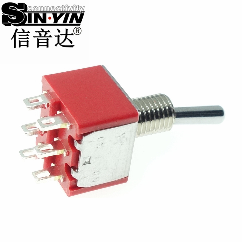 微型钮子开关（双排6脚直脚带孔/两档ON-ON/带金属螺纹套管/DPDT双极双掷/焊接式端子）-2