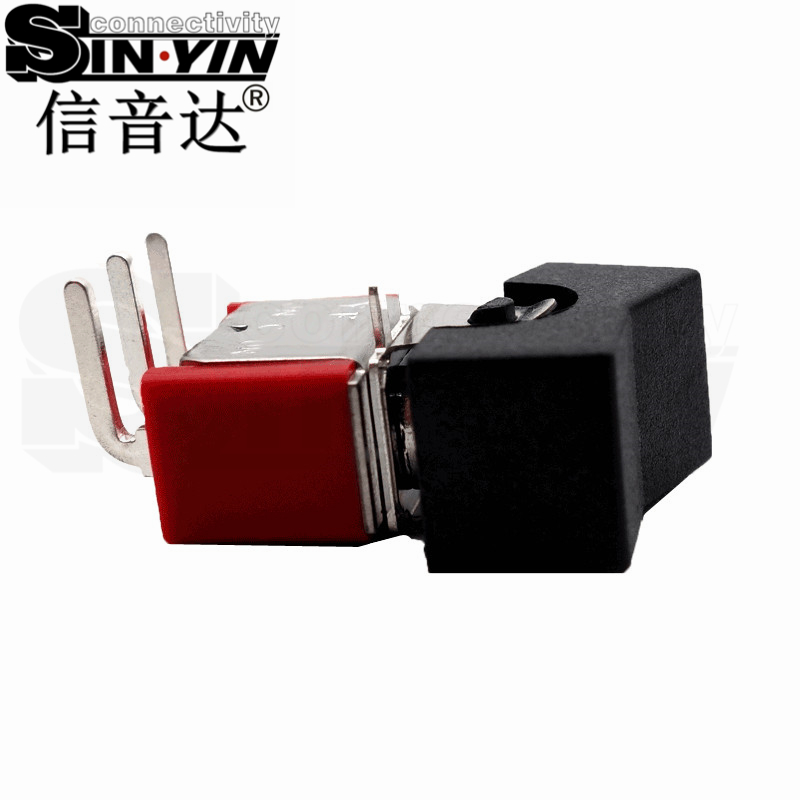 微型钮子开关（单排3脚弯脚/两档ON-ON/带按帽/带上固定脚耳卡/SPDT单极双掷/卧式PCB插针）-4